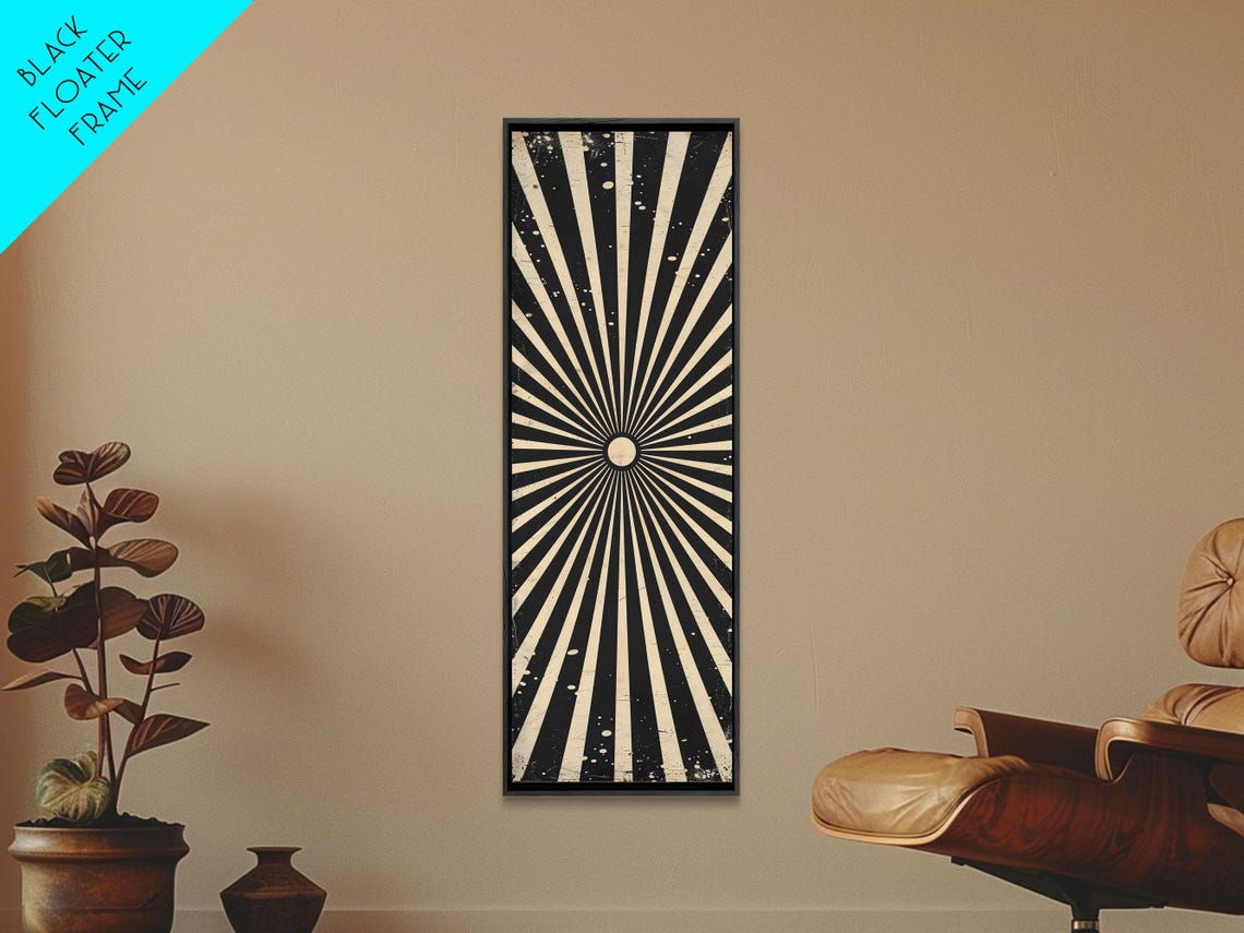 Black And Cream Vintage Sunburst Rays Art Deco Wall Art Print - Image 2