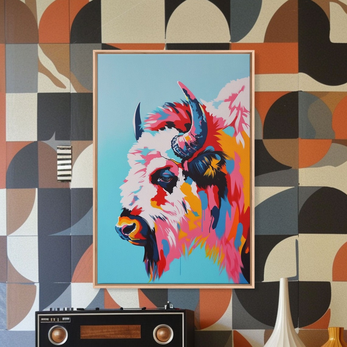 Bison Portrait In Bold Pink Orange And Blue Pop Art Style Poster - Image 4