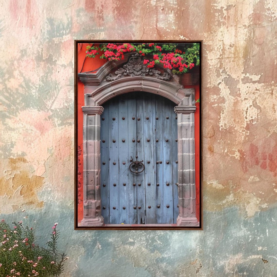 Mexican Style Colorful Architecture Framed Print Tall Art Depicting Traditional Blue Doors - Image 3
