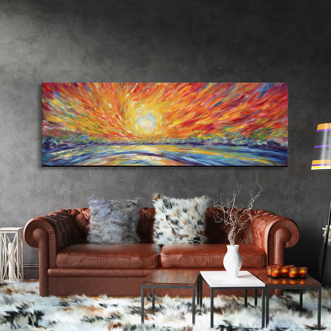Swirling Sunburst Abstract Sunset Orange Red Yellow Ocean Art Poster - Image 5