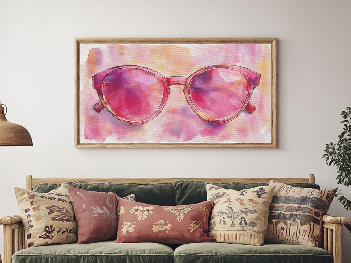 Pink Retro Sunglasses Watercolor Fashion Eyewear Style Decor Poster - Image 3