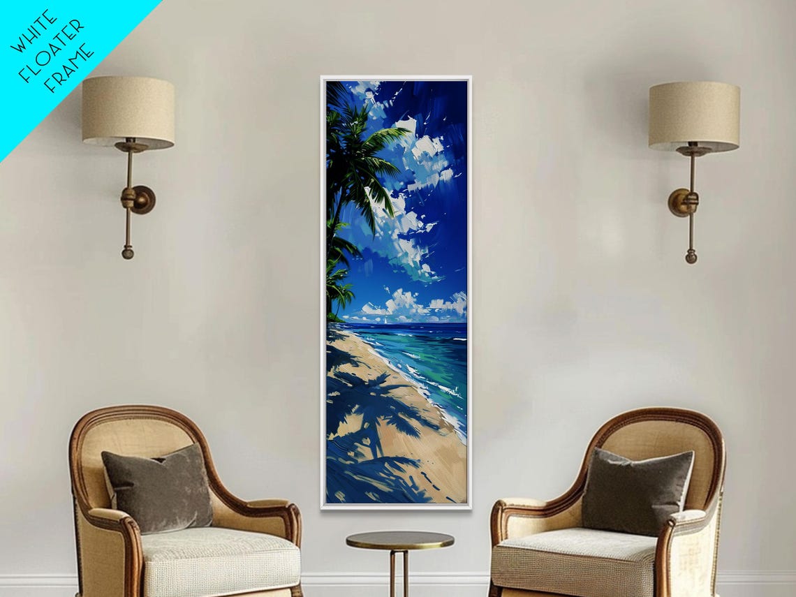 Tropical Beach Palm Shadows White Sand Blue Sky Wall Art Print - Image 5