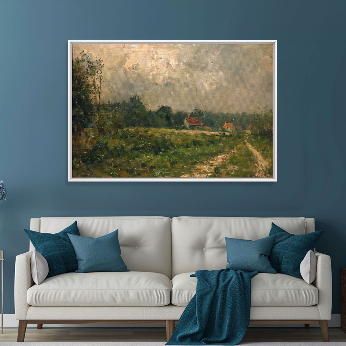 Countryside Farmhouses Dirt Path Vintage Impressionist Painting Print - Image 5