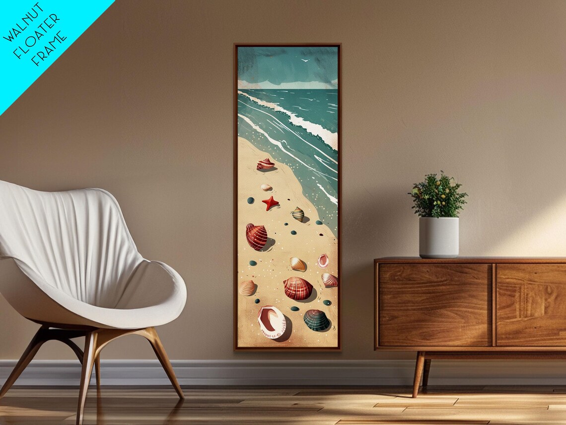 Serene Beach Scene Seashells Starfish Shore Waves Vintage Coastal Wall Art - Image 2