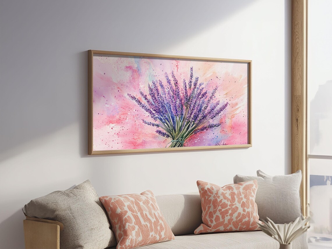 Lavender Bouquet Watercolor On Pink Background Purple Floral Poster - Image 6