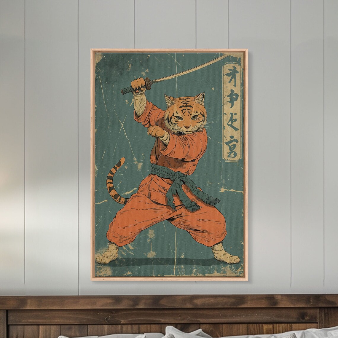 Japanese Cat Fighter, Modern Samurai Art Print - Image 3