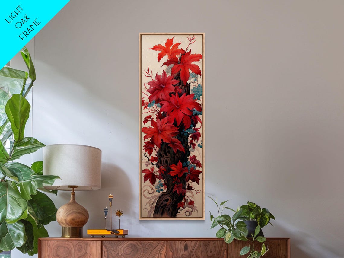 Gnarled Trunk With Vibrant Red Maple Leaves Japanese Art Print - Image 3