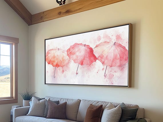 Pink Umbrella Art Framed Print Whimsical Cottagecore Light Pink Wall Art Boho Minimalist Decor Gift Idea Her