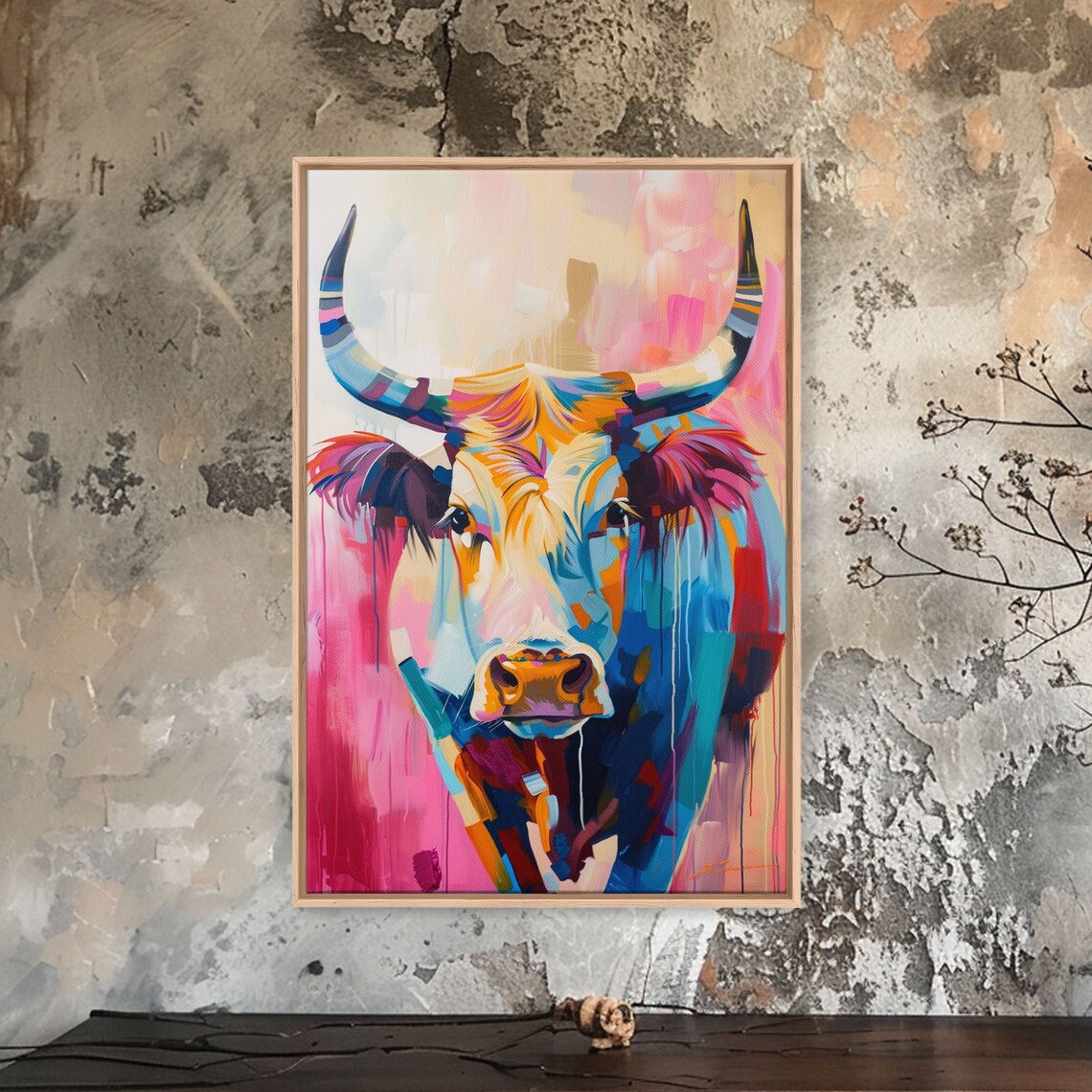 Colorful Longhorn Cow Portrait Vibrant Texas Farm Animal Art Poster - Image 4