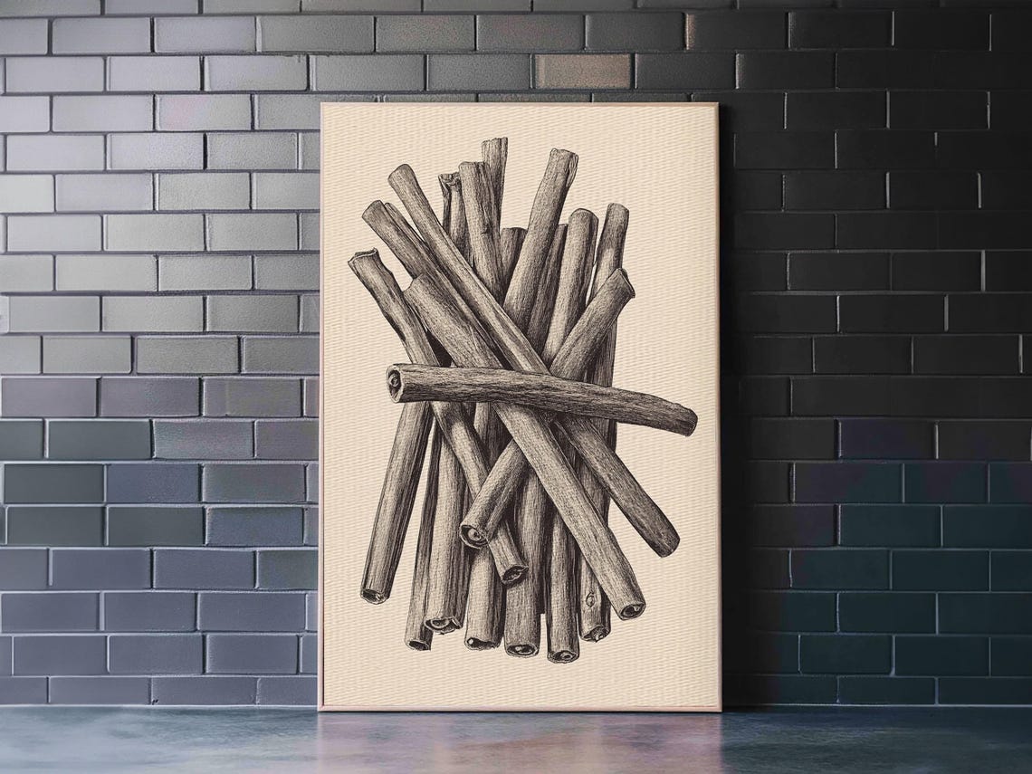 Bundle Of Cinnamon Sticks Pencil Sketch Rustic Kitchen Wall Poster - Image 3