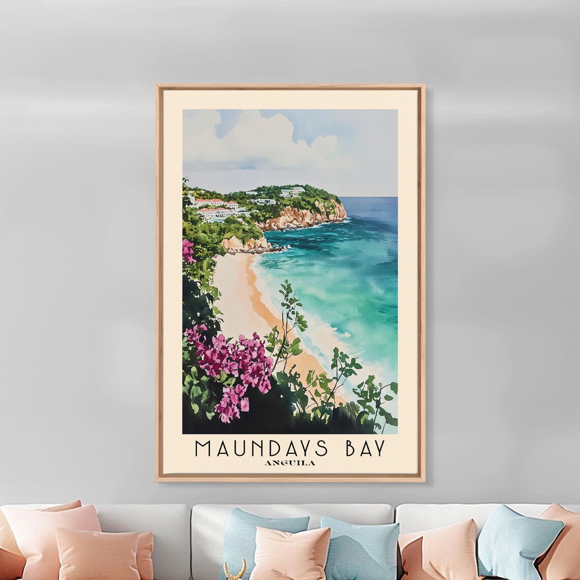 Maundays Bay Anguilla Flowering Cliffs Turquoise Cove Watercolor Poster - Image 3
