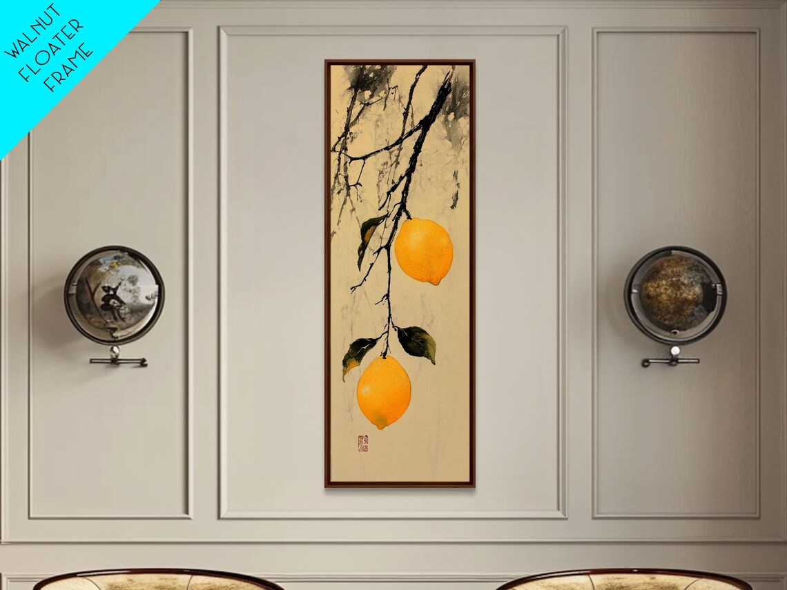 Elegant Lemons On Ink Branch Japanese Sumi Style Botanical Art Poster - Image 2