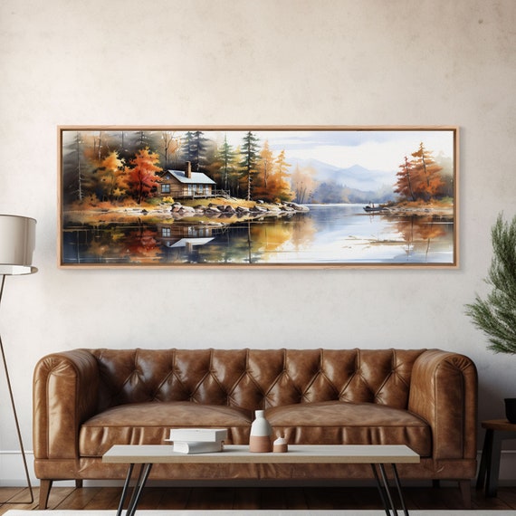 Rustic Lake Cabin At Dusk Watercolor Painting Peaceful Wilderness Landscape Print Modern Country Decor And Nature Lovers