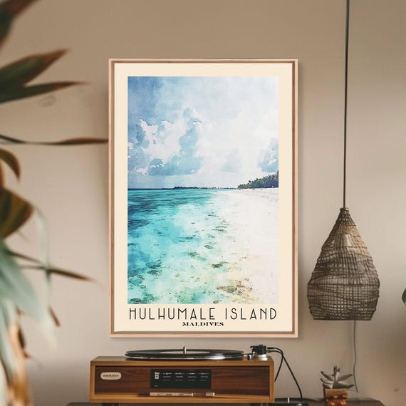 Hulhumale Island Maldives Watercolor Print Vacation Gift Wall Art Vacation Wall Art Vacatation Beach Decor Beach Or Lakehouse Art