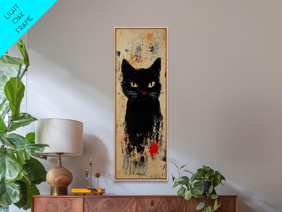 Black Cat Abstract Face Modern Bold Brushstroke Painting Print