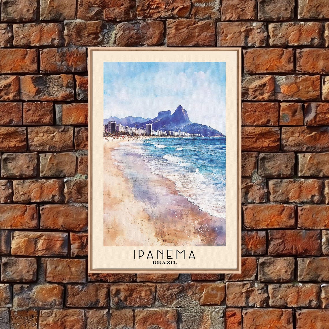 Ipanema Brazil Rio Beach Skyline Mountain Backdrop Watercolor Poster - Image 5