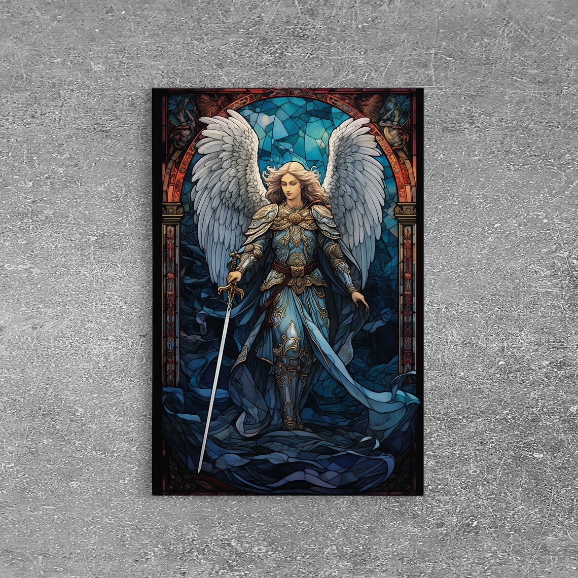 Angel Warrior Stained Glass Christian Wall Art Print - Image 5