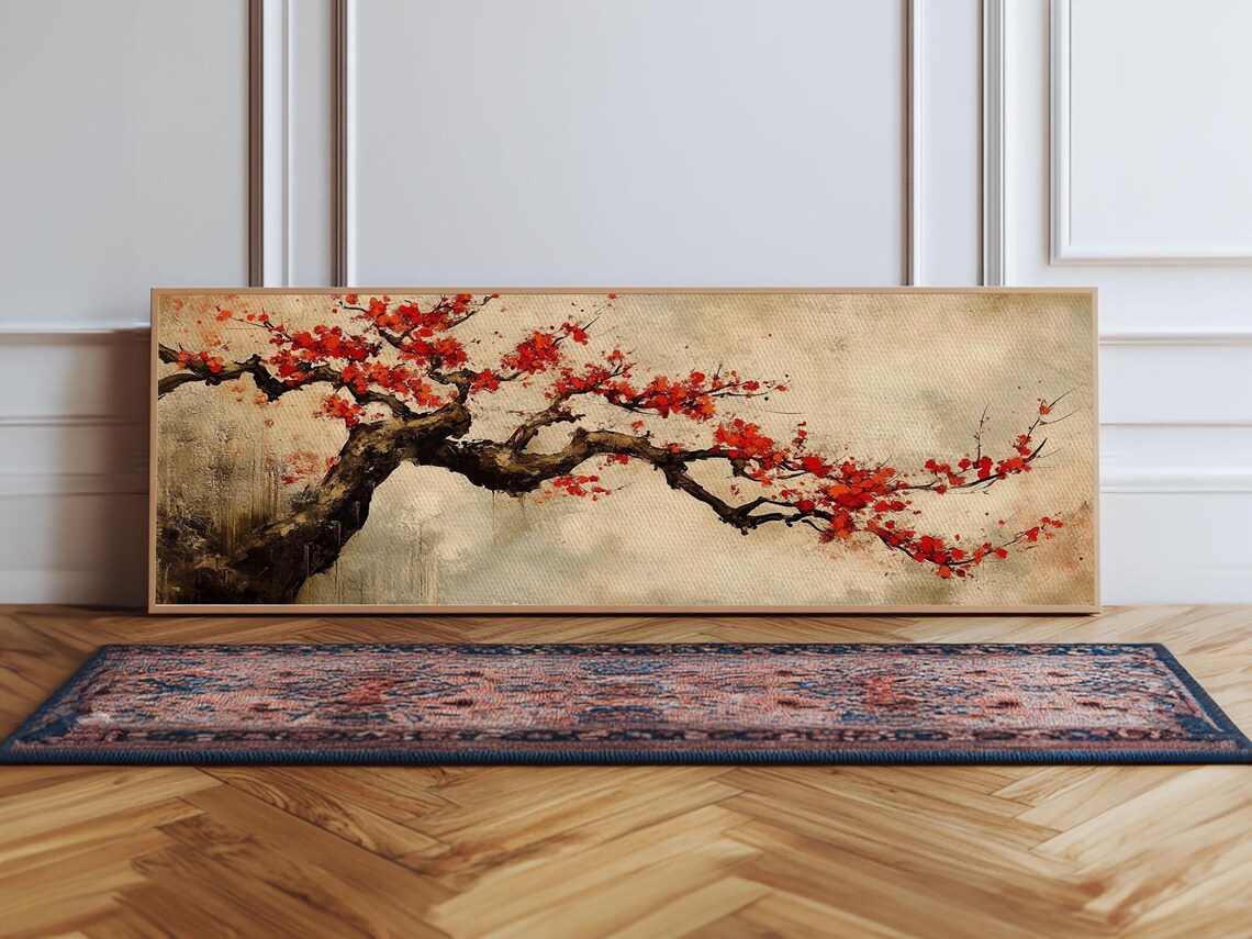 Panoramic Japanese Maple Tree Wall Art Print Maple Tree Art Fall Decor Fall Wall Art Wabi Sabi Japanese Style Maple Tree Painting - Image 2