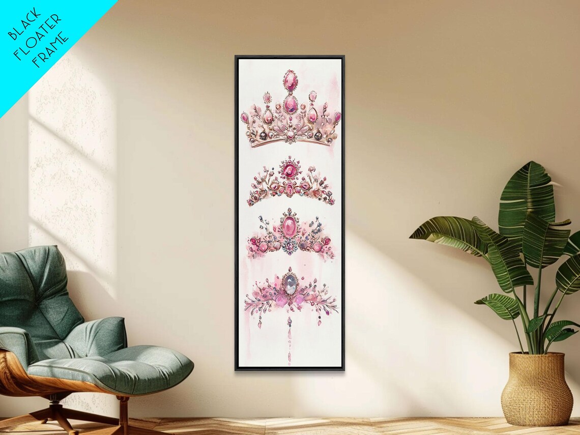 Jeweled Pink Tiaras Royal Princess Stack Watercolor Art Poster - Image 2