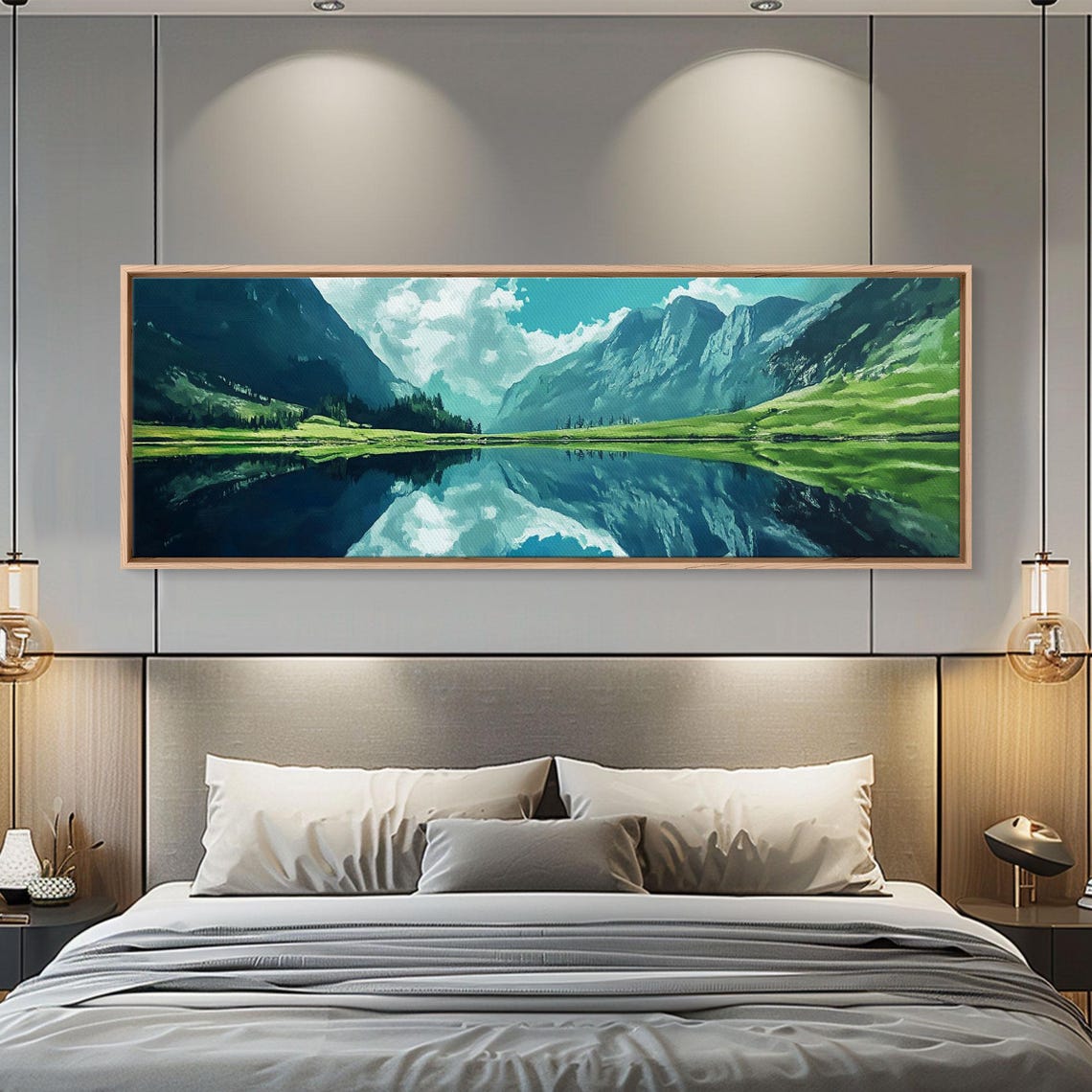 Alpine Lake Mirror Reflection Mountain Valley Panoramic Travel Poster