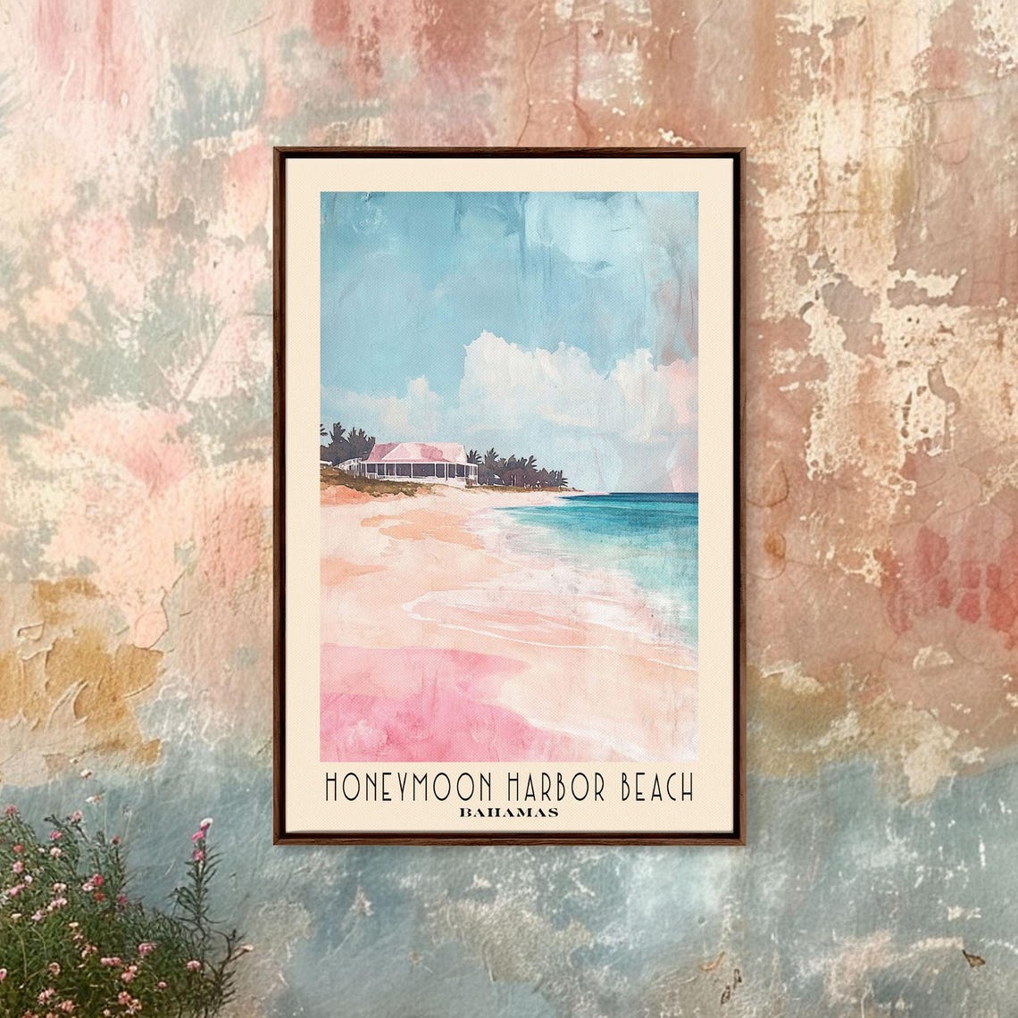 Honeymoon Harbor Beach Bahamas Pink Sand Resort Watercolor Poster - Image 4