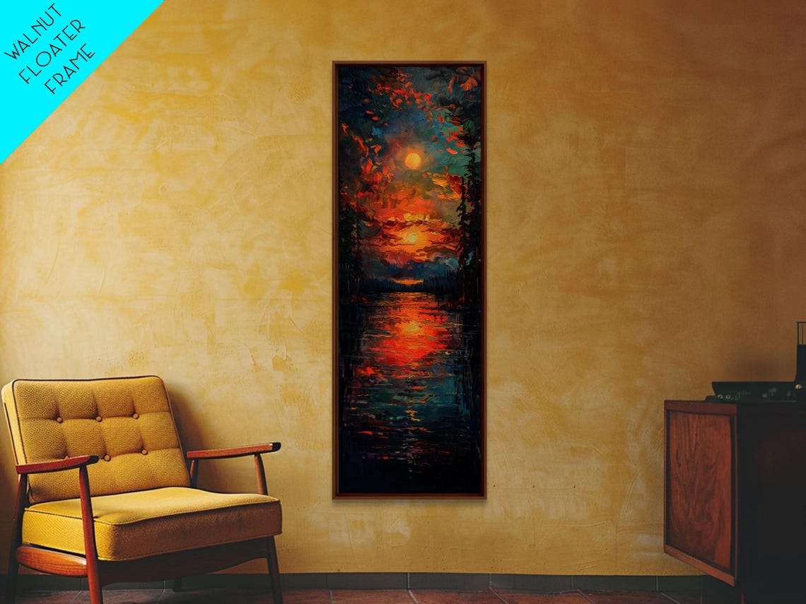 Glowing Sunset Over Dark Lake Water Impasto Moody Evening Sky Poster - Image 4