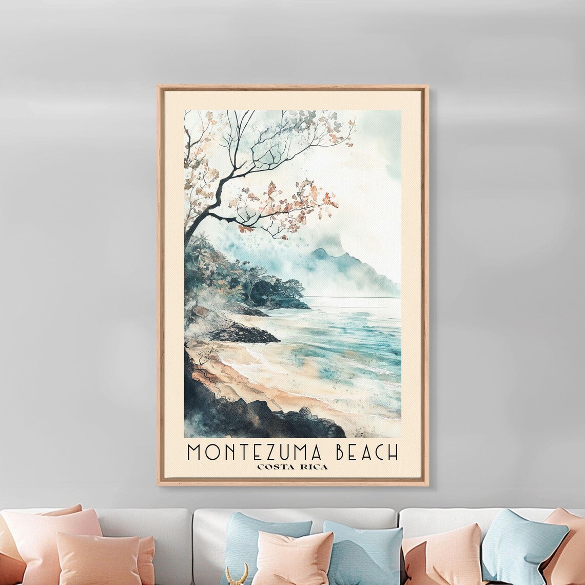 Montezuma Beach Costa Rica Misty Rocky Shore Watercolor Travel Poster - Image 3