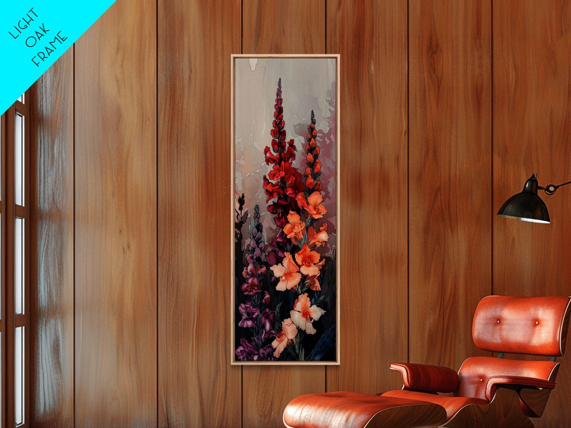 Vibrant Gladiolus Flowers Red Orange Tall Japanese Art Poster - Image 2