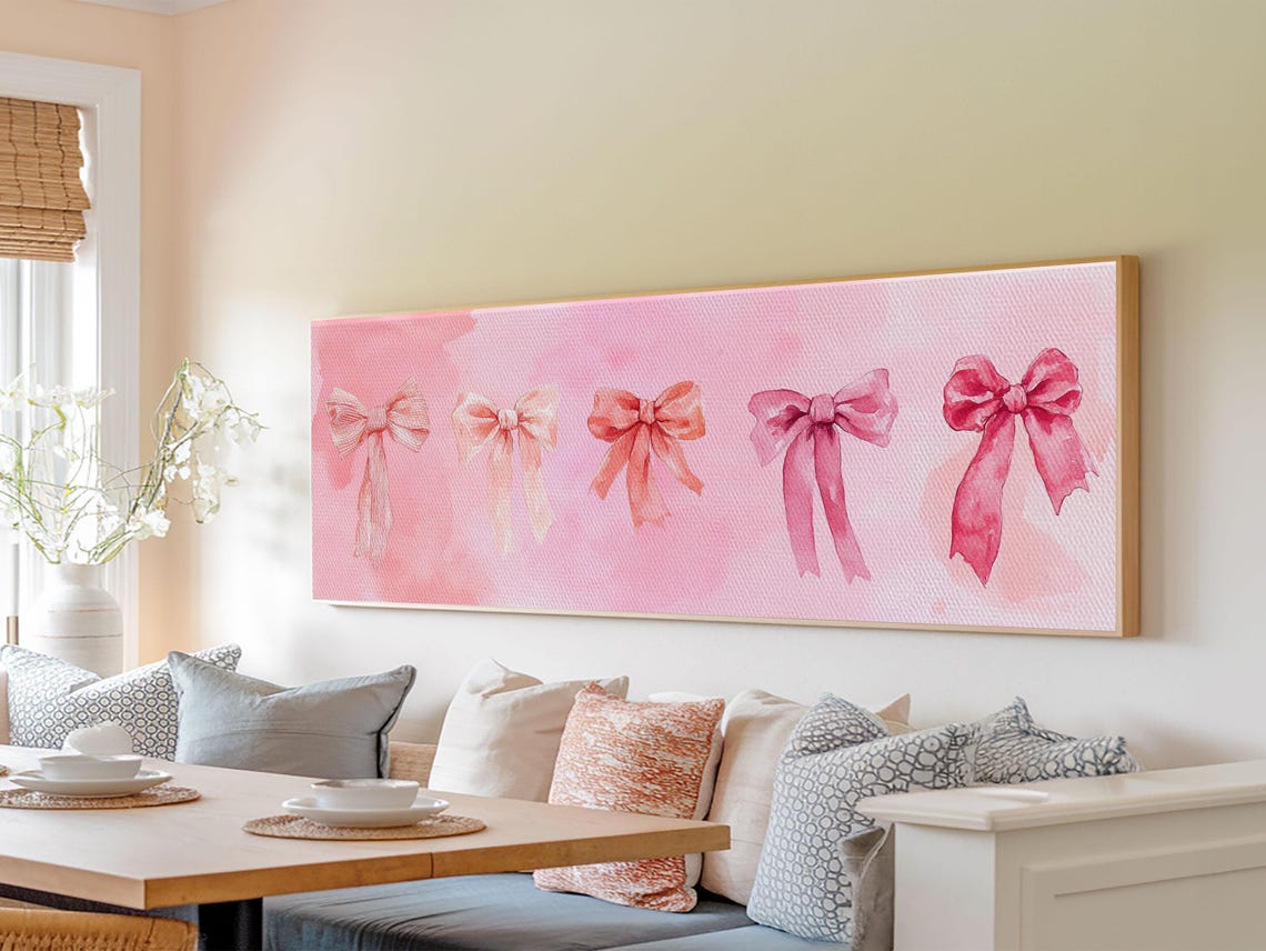 Pink Ribbon Bows Watercolor Coquette Feminine Nursery Wall Art - Image 4