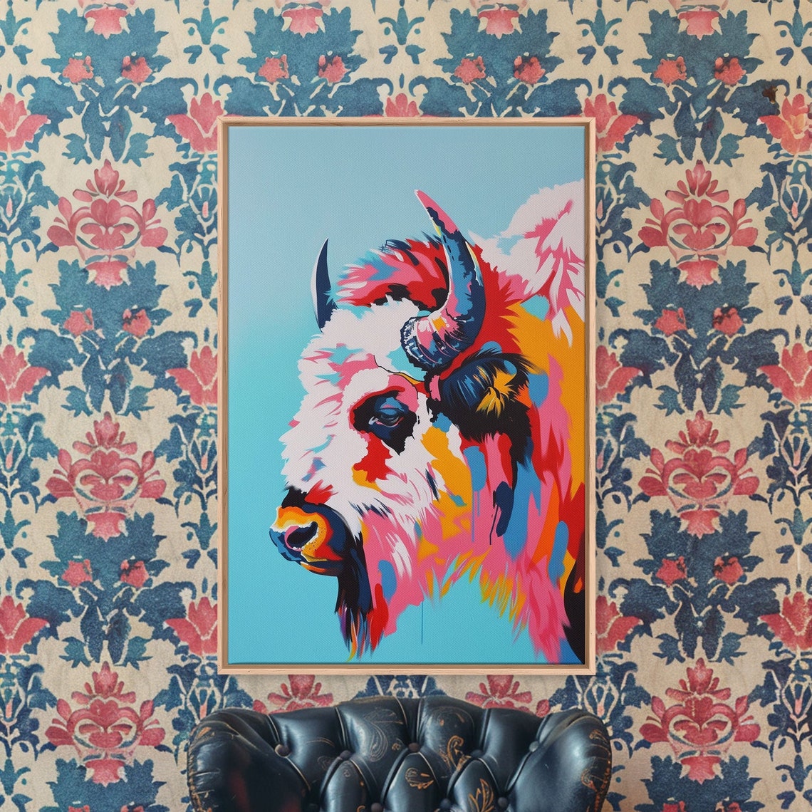 Bison Portrait In Bold Pink Orange And Blue Pop Art Style Poster - Image 2