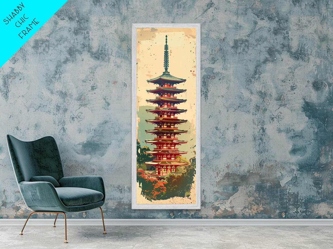Five Story Pagoda Tower Sunset Vintage Japanese Landmark Travel Poster - Image 5