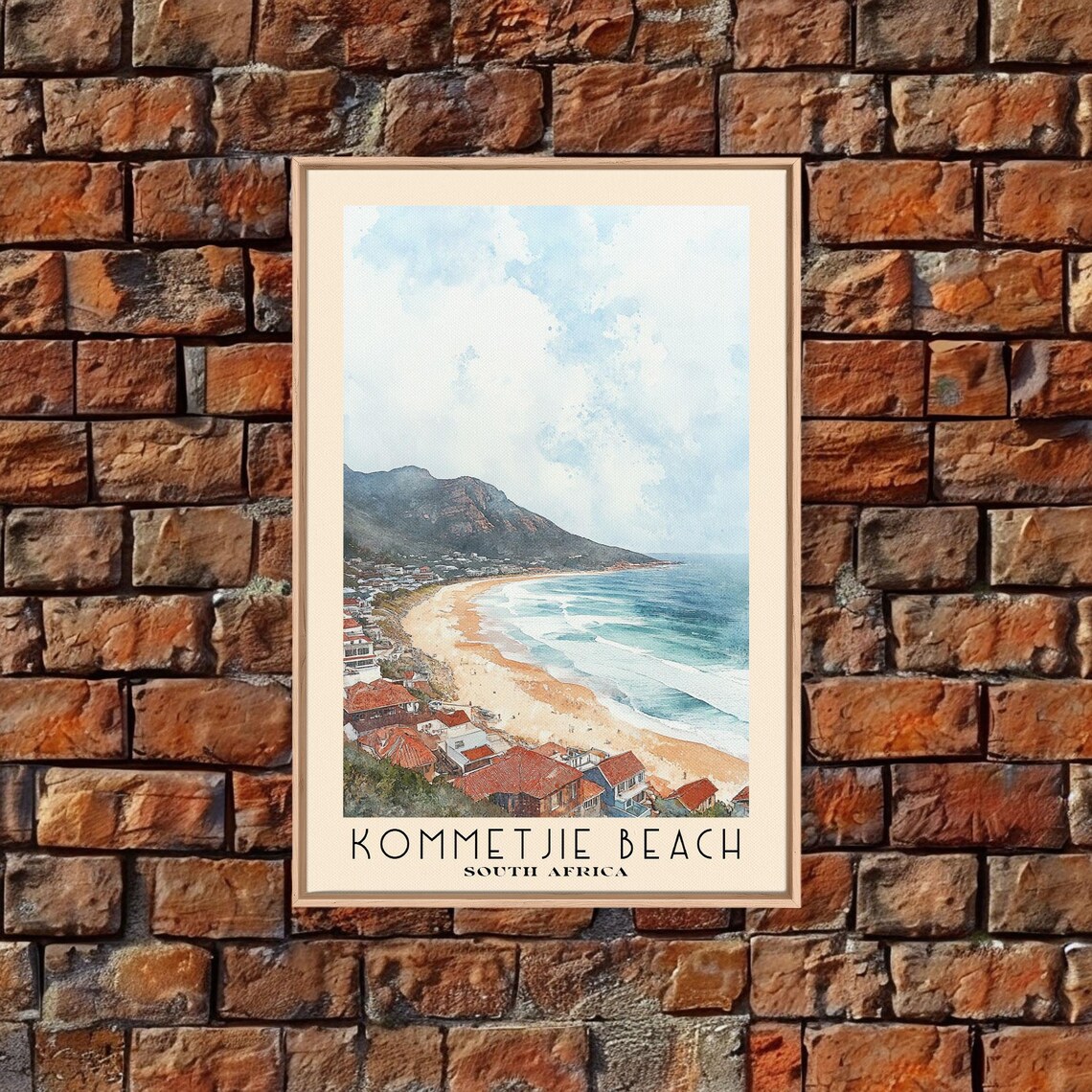 Kommetjie Beach South Africa Surf Town Mountain View Watercolor Poster - Image 5