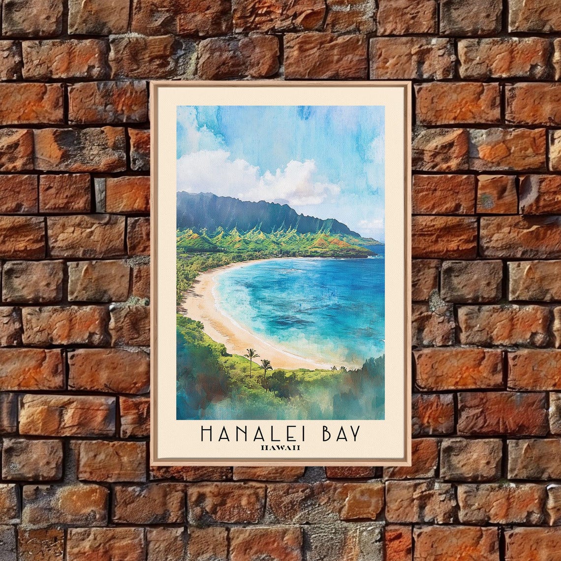 Hanalei Bay Hawaii Watercolor Beach Print Vacation Gift Hawaii Wall Art Framed Print Framed Beach Painting - Image 5