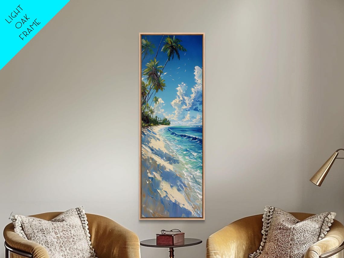 Tropical Beach Paradise With Swaying Palms Boho And Farmhouse Art For Coastal Decor Tall Print In Minimalist Style - Image 4