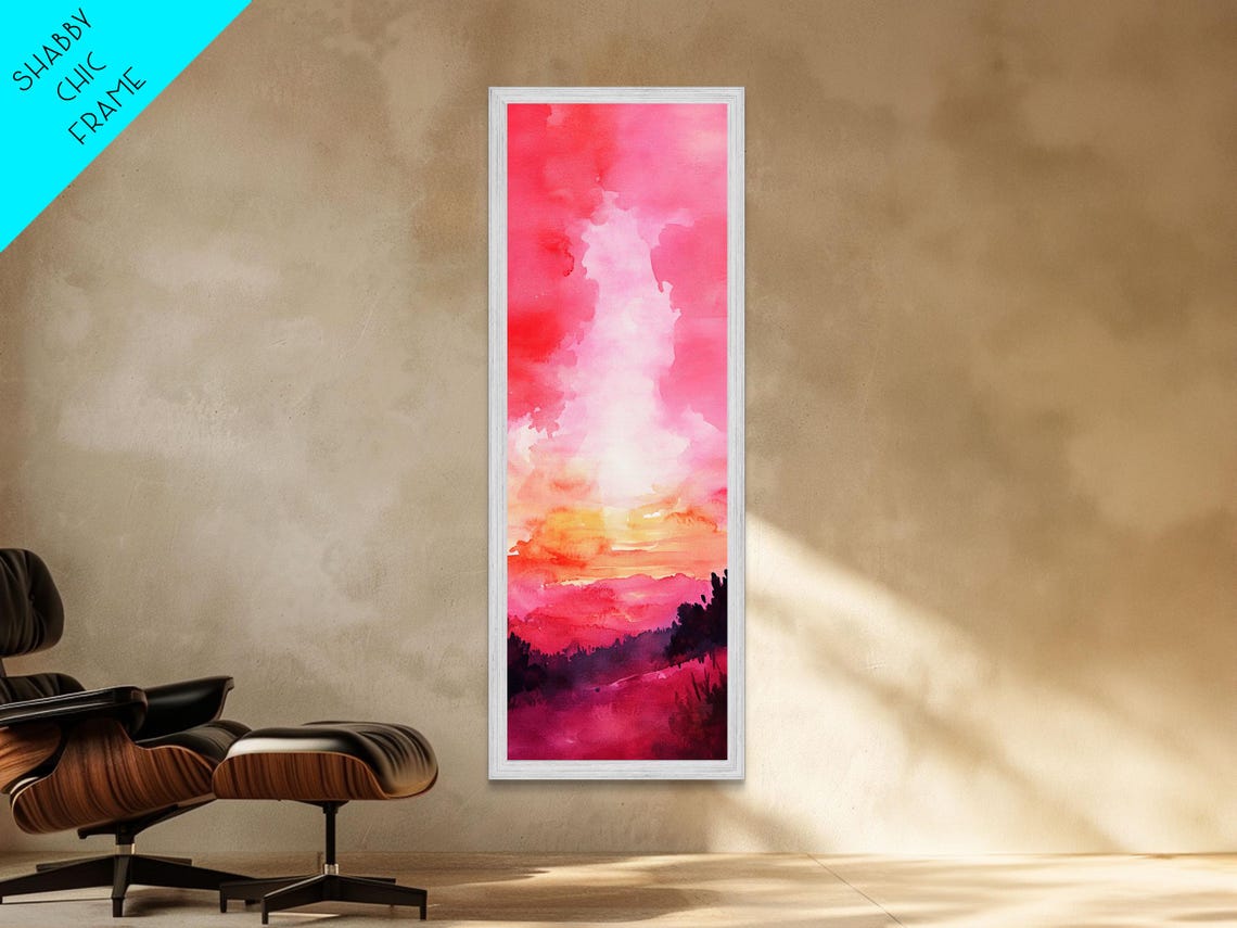 Pink Orange Sunset Gradient Abstract Watercolor Sky Wall Art - Image 6