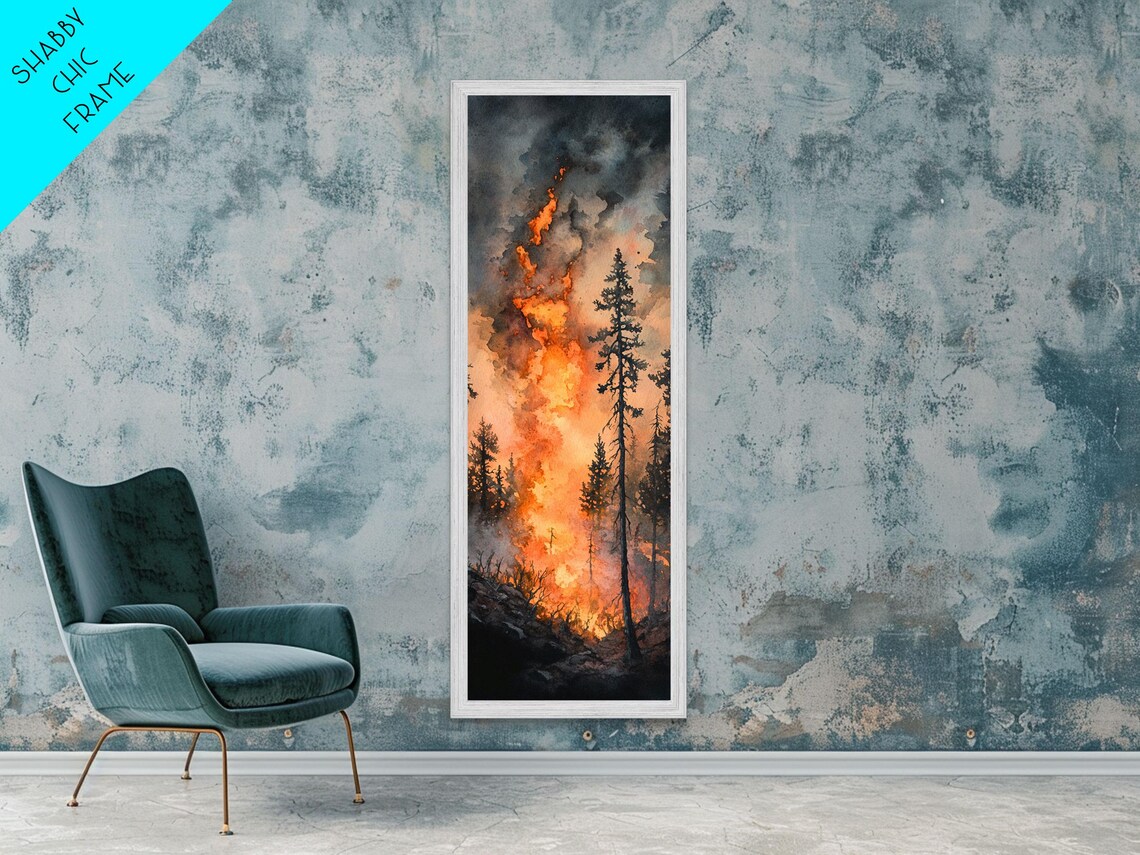 Fiery Forest Flames Print Dark Moody Art Forest Fire Scene Dramatic Wall Art Wabi Sabi Wall Art Above Bed Decor Rustic Wall Art - Image 5