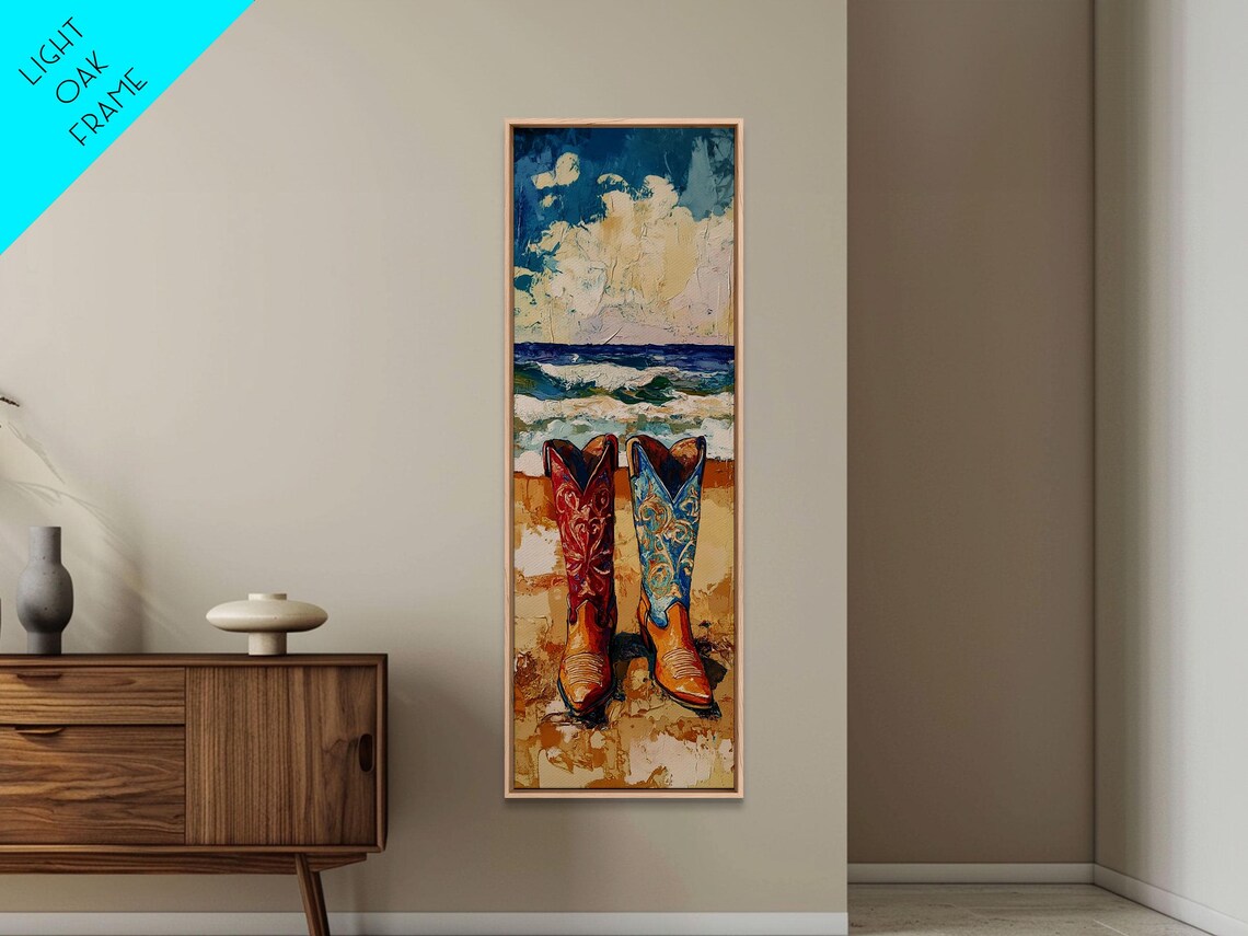 Red Blue Cowboy Boots Beach Scene Coastal Western Rustic Poster - Image 2