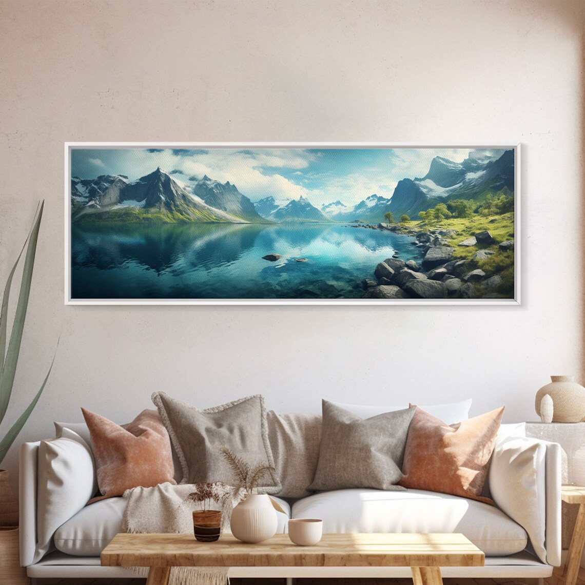 Norway Fjords Panoramic Turquoise Lake Snowy Peaks Photography Poster