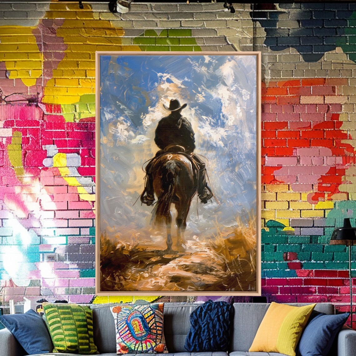 Cowboy Silhouette Riding Through the Plains, Western Art Print - Image 5