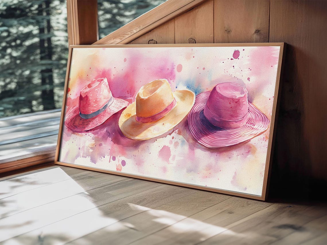 Straw Sun Hats Watercolor Coastal Summer Beach Vibes Decor Poster - Image 4