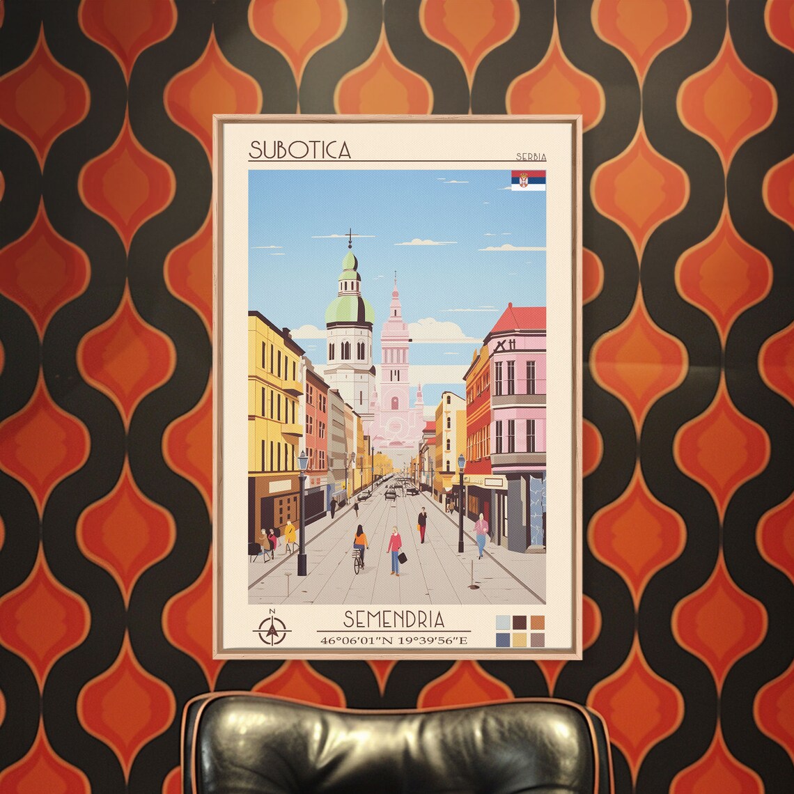 Subotica Serbia Colorful Main Street Church Towers View Travel Poster - Image 2
