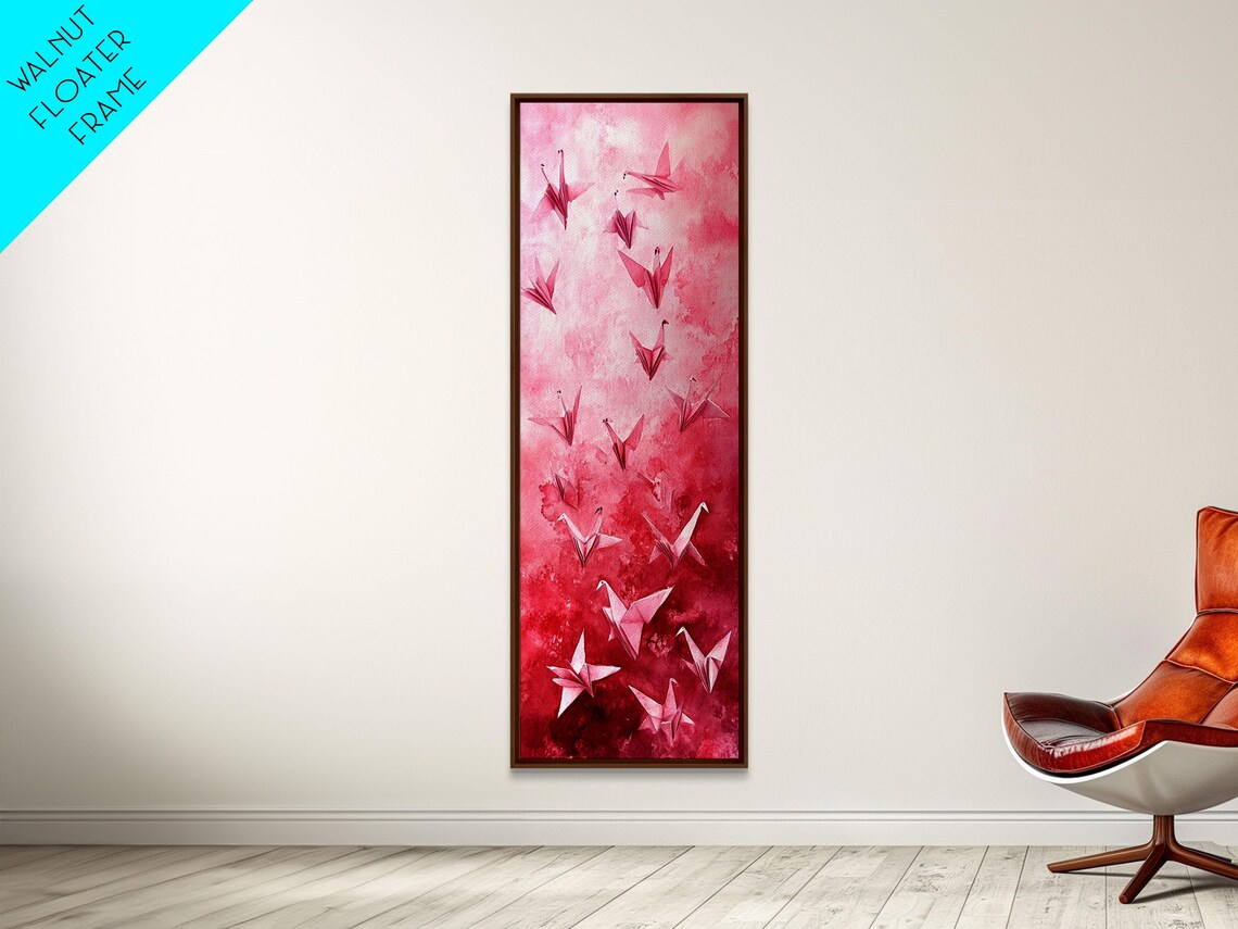 Pink Origami Cranes Watercolor Zen Paper Birds Lucky Wall Art - Image 6