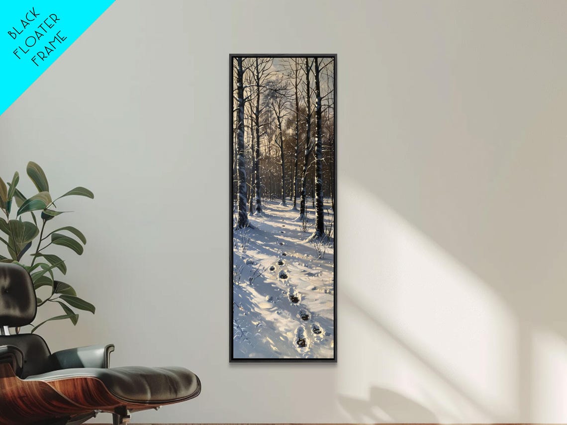 Snowy Winter Forest Path Footprints Moody Landscape Wall Print - Image 4