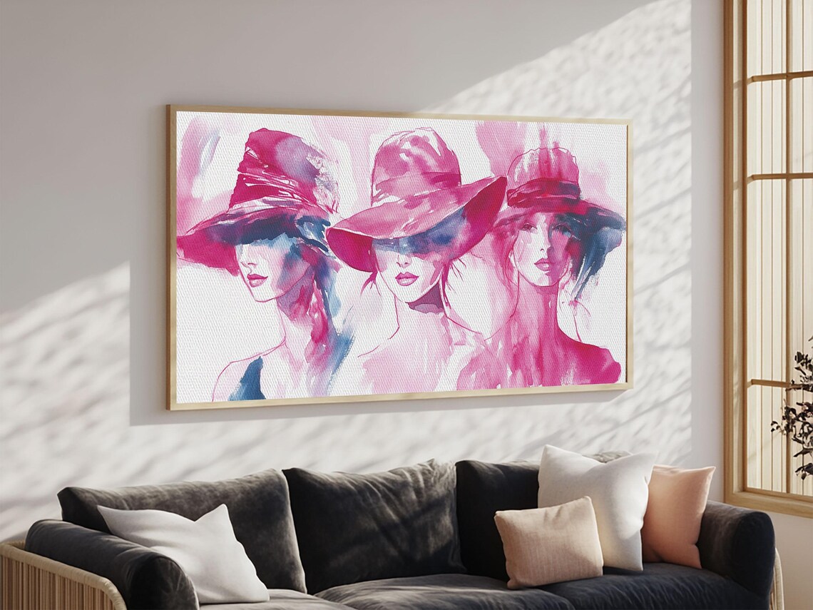 Pink Hat Ladies Watercolor Fashion Illustration Chic Women Poster - Image 6