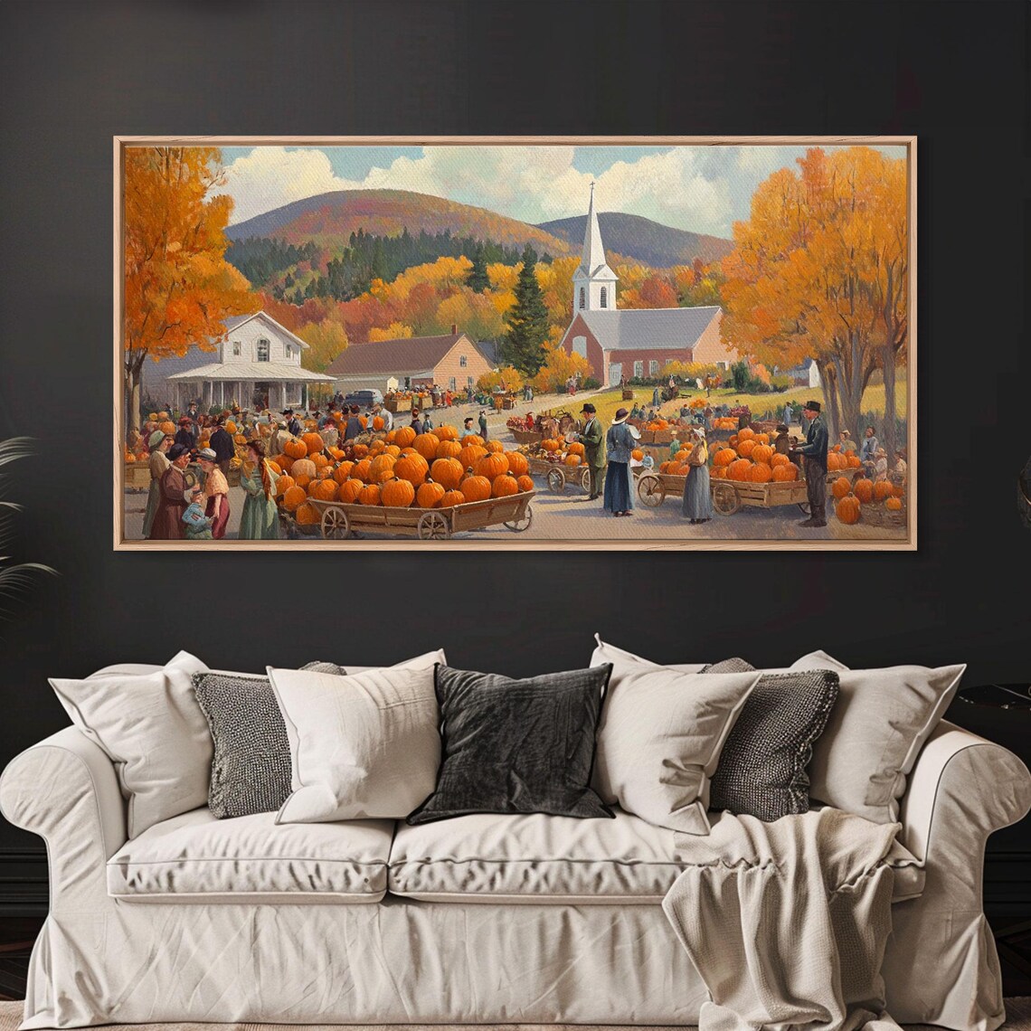 Autumn Harvest Pumpkin Festival Church Town Square Vintage Poster - Image 2
