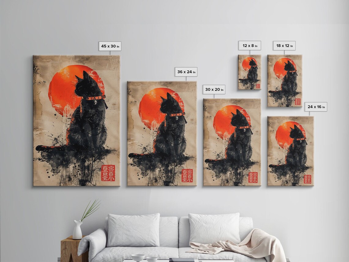 Retro Black Cat With Japanese Flag, Industrial Art Print - Image 2