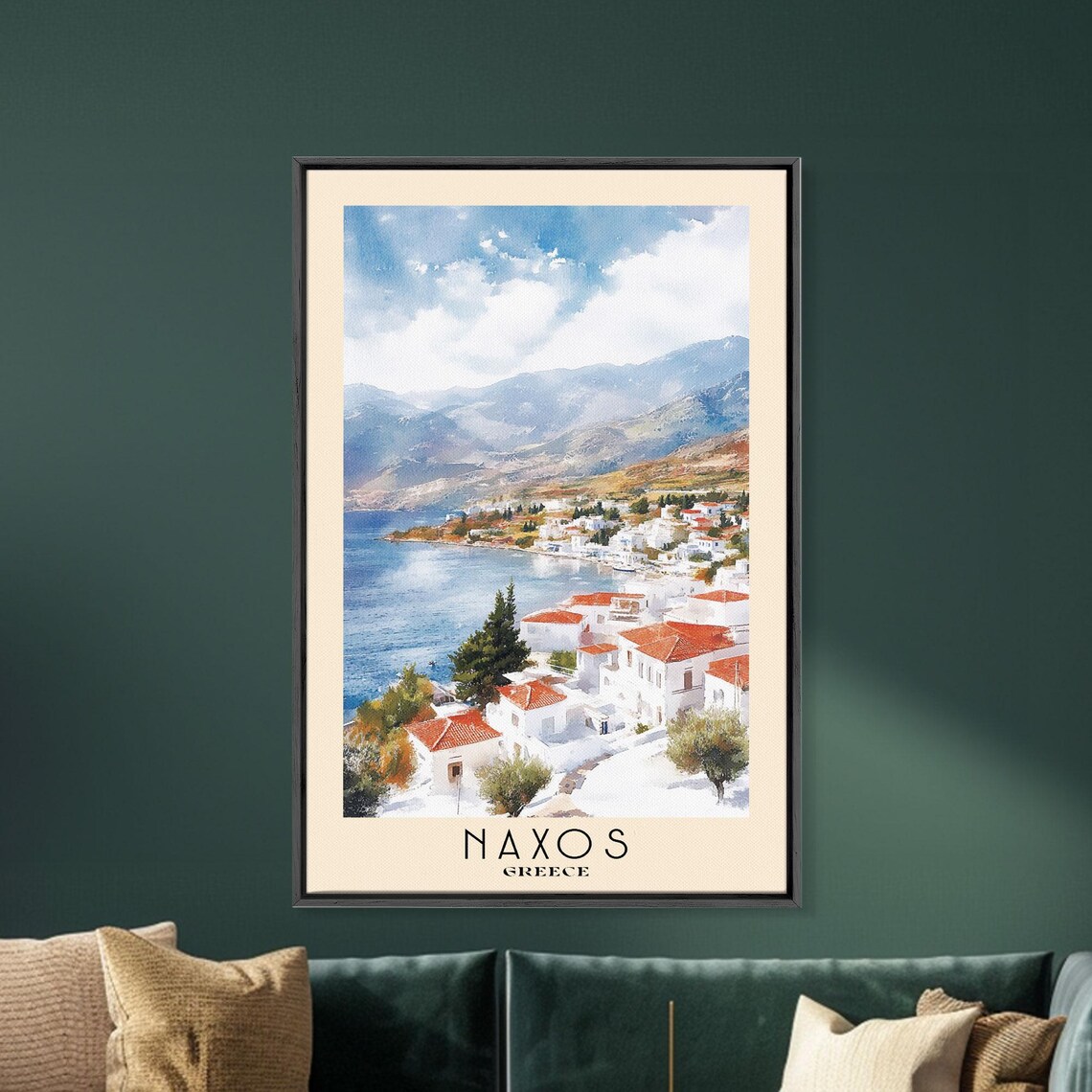 Naxos Greece White Village Red Roofs Bay View Watercolor Travel Poster - Image 5