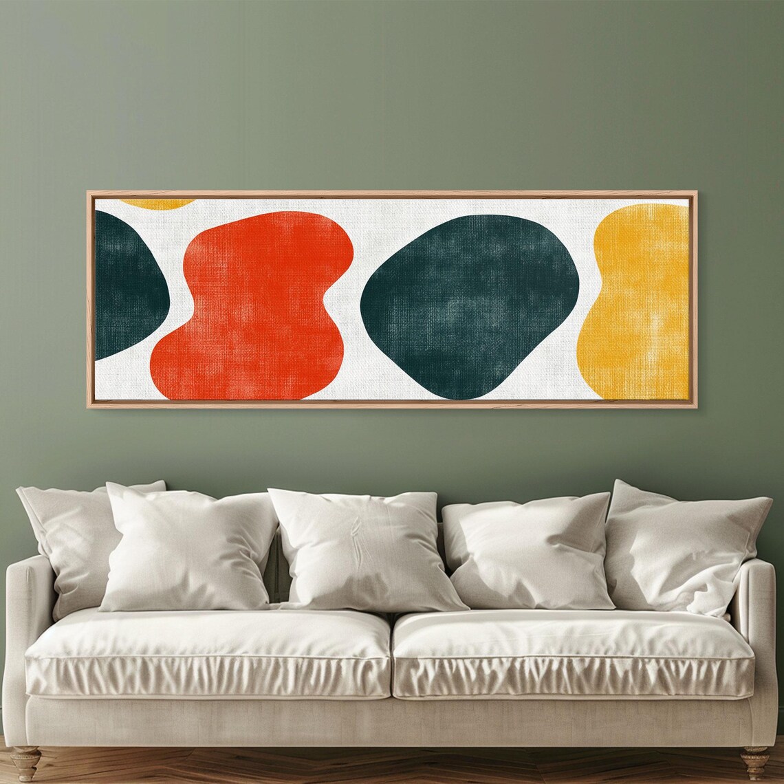Navy Blue And Orange Splotches Framed Mid Century Modern Abstract Wall Art Wood Frame Ready To Hang - Image 6