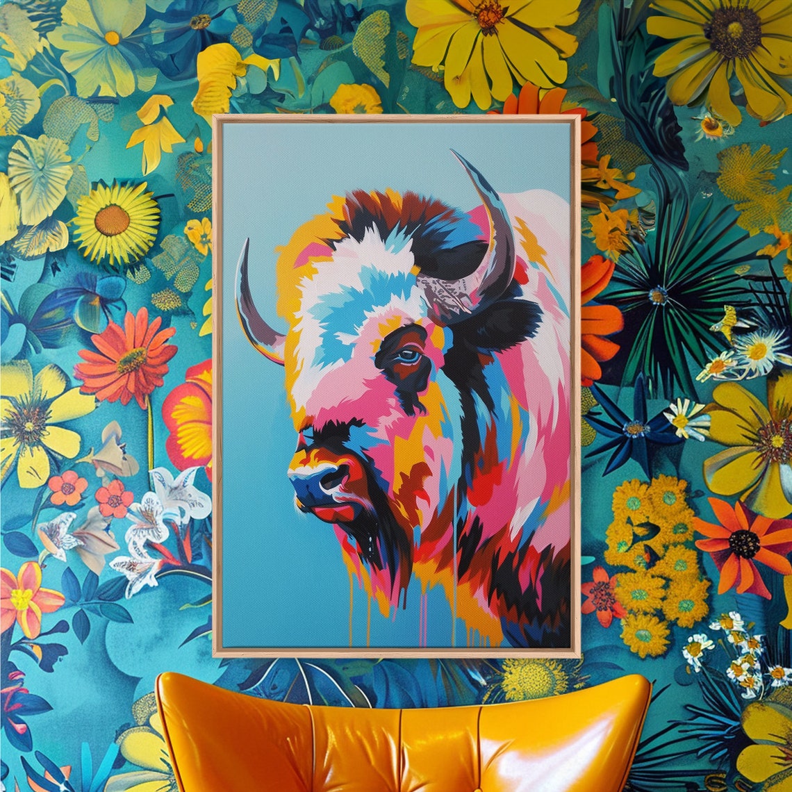 Vibrant Bison Portrait In Colorful Pop Art Style Wall Poster - Image 3