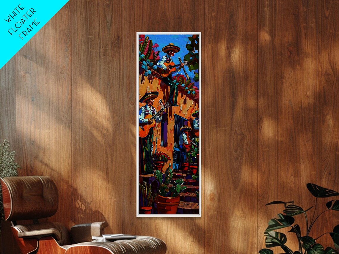 Mexican Mariachi Band Street Musicians Sombreros Cactus Art Poster - Image 4